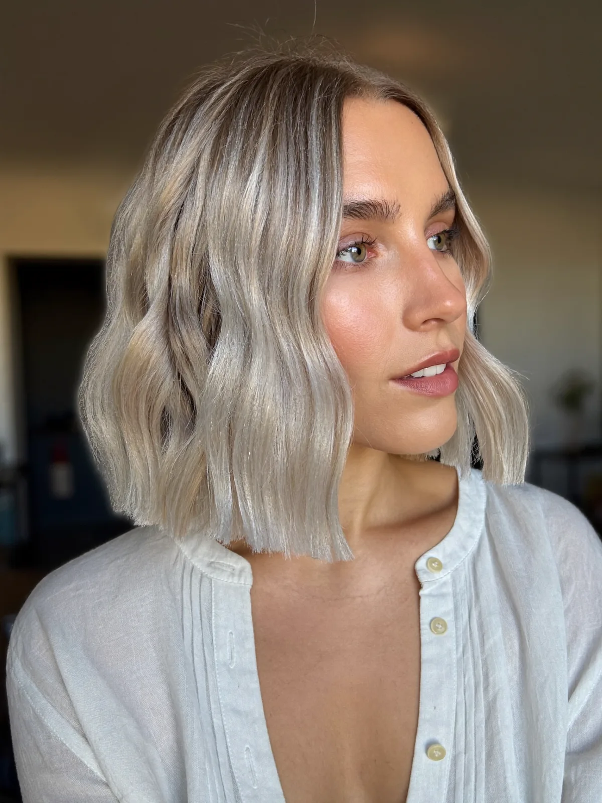 Silver Frost Blunt Bob with Soft Waves for Modern Elegance