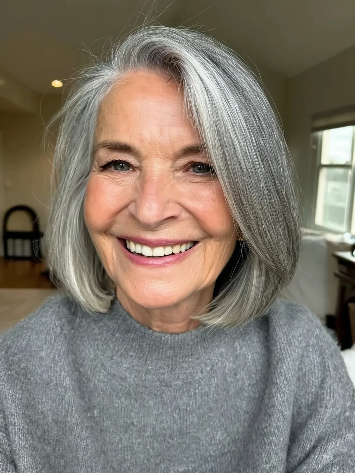 Air-Dried Silver Frost Bob with Side Bangs for Oval Faces