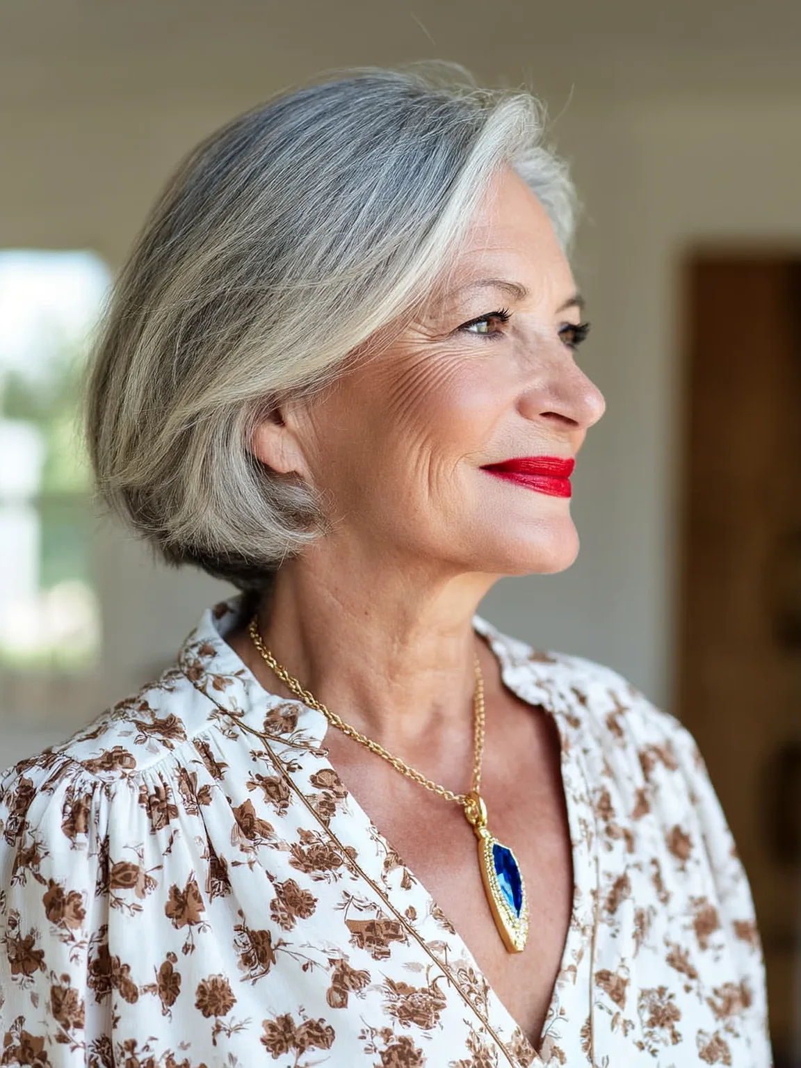 Chin-Length Silver Frost Bob with Side-Swept Bangs for Square Faces