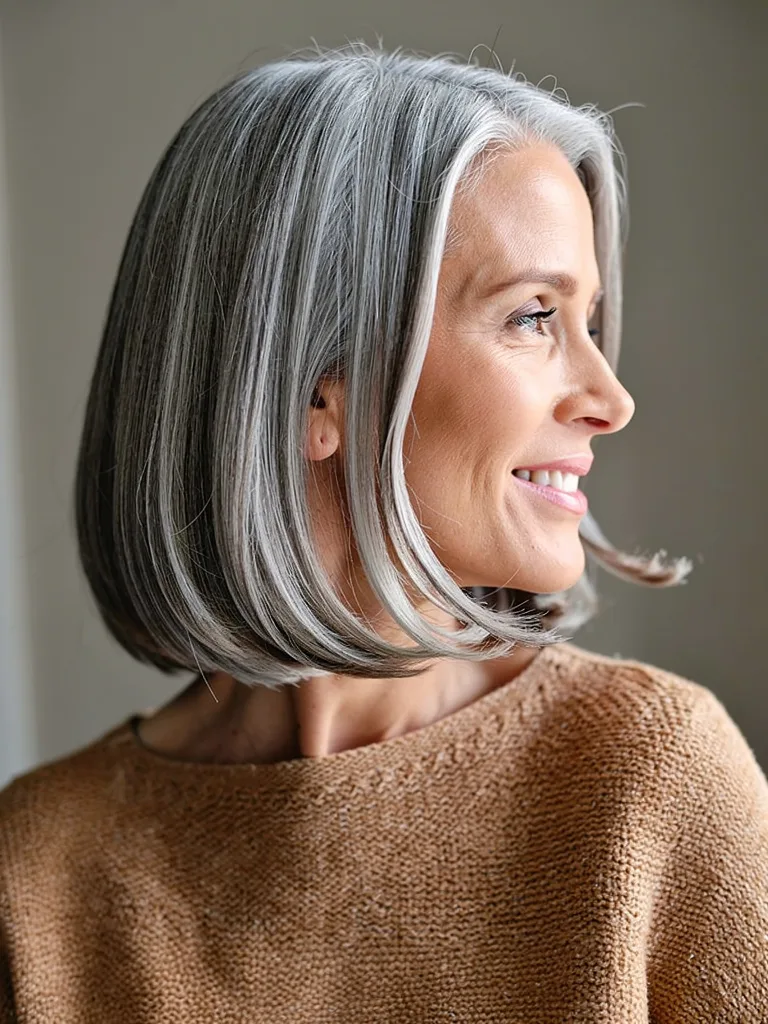 Straight Silver Frost Bob with Clean Lines for Square Faces