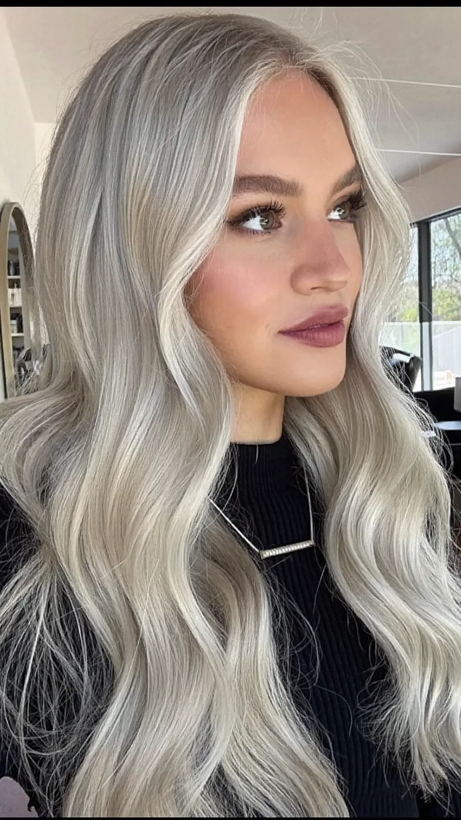 Long Layered Silver Gray Waves with Face-Framing Highlights