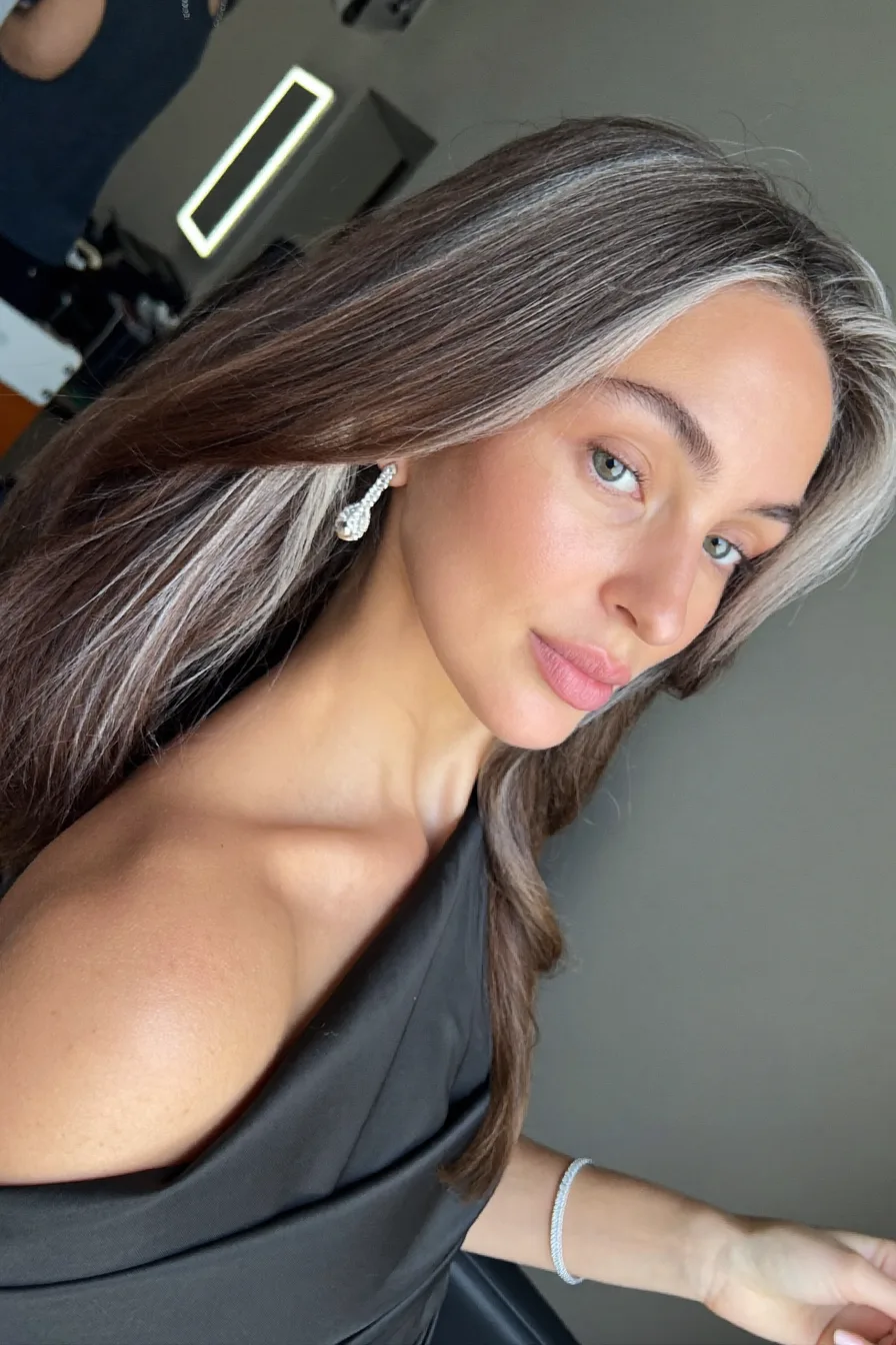 Elegant Silver Gray Balayage for Long Layered Hair