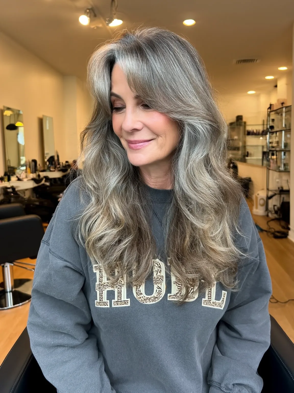 Long Silver Frost Waves with Full Curtain Bangs