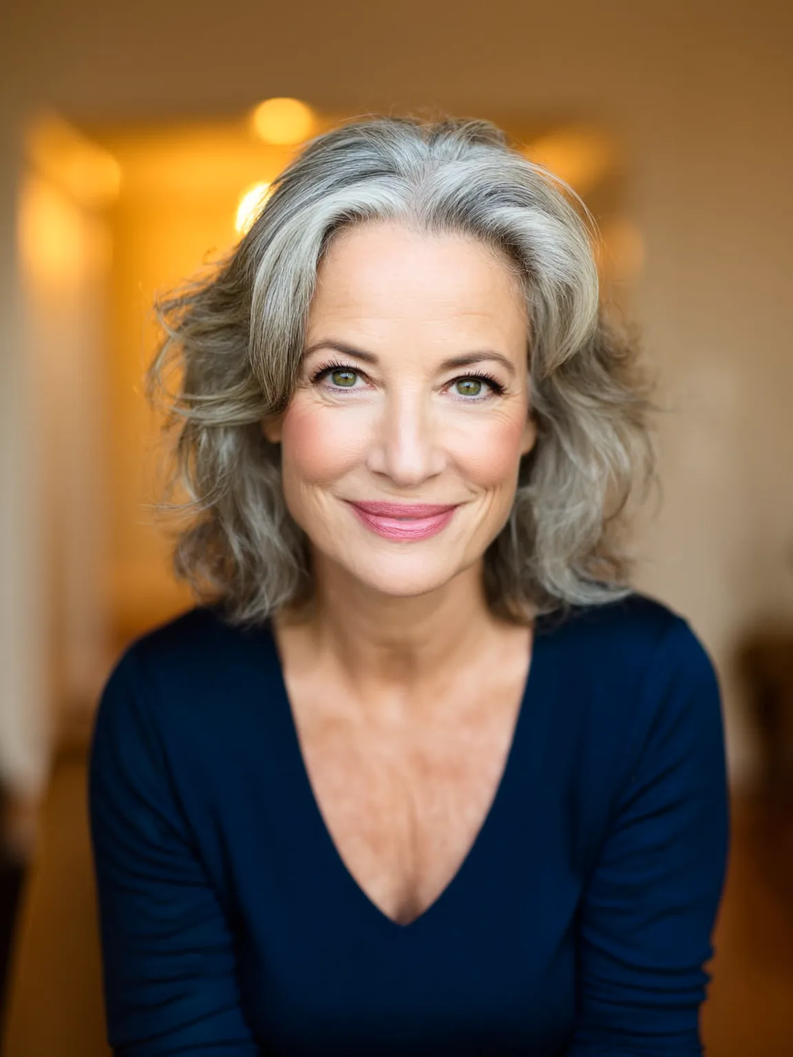 Shoulder-Length Wavy Silver Frost Layers