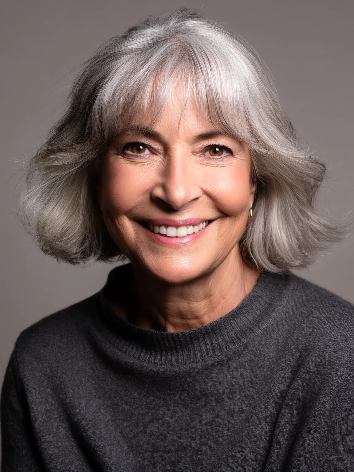 Wavy Silver Frost Lob with Wispy Bangs