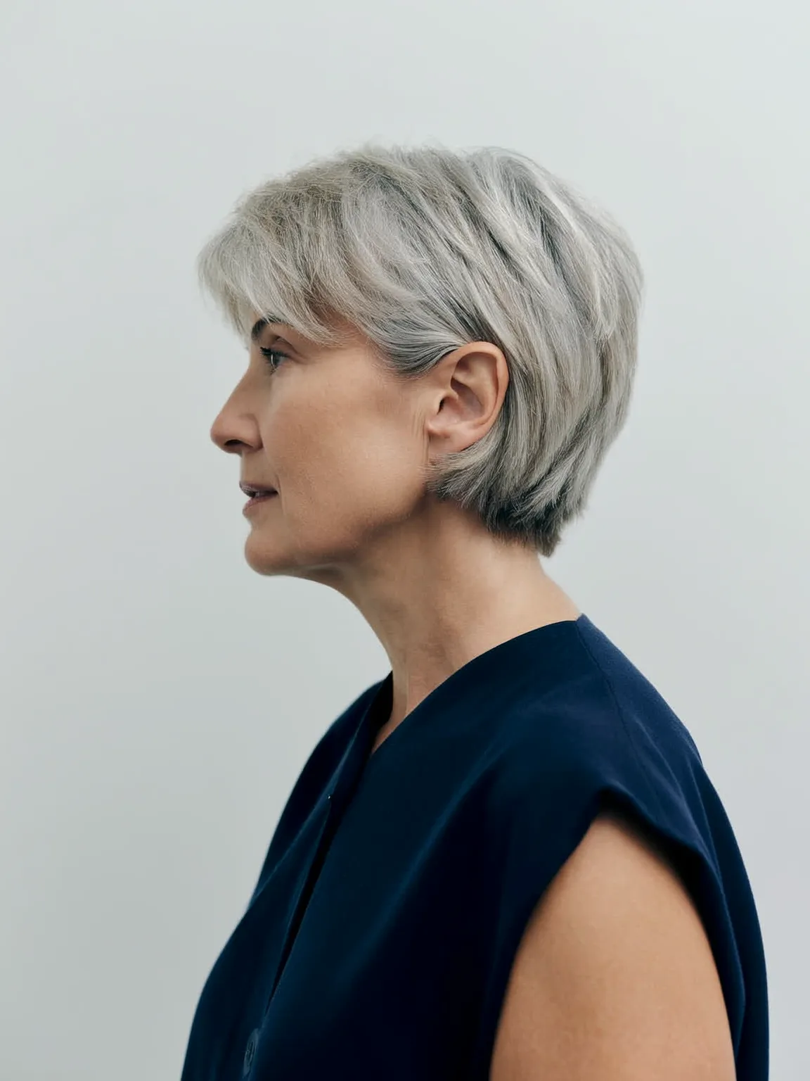 Diamond Face Pixie with Sleek Side-Swept Silver Frost Bangs