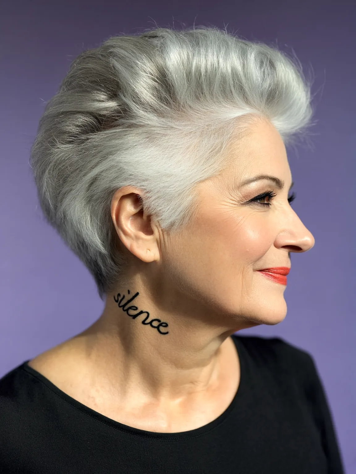 High-Volume Wavy Silver Frost Pixie Cut
