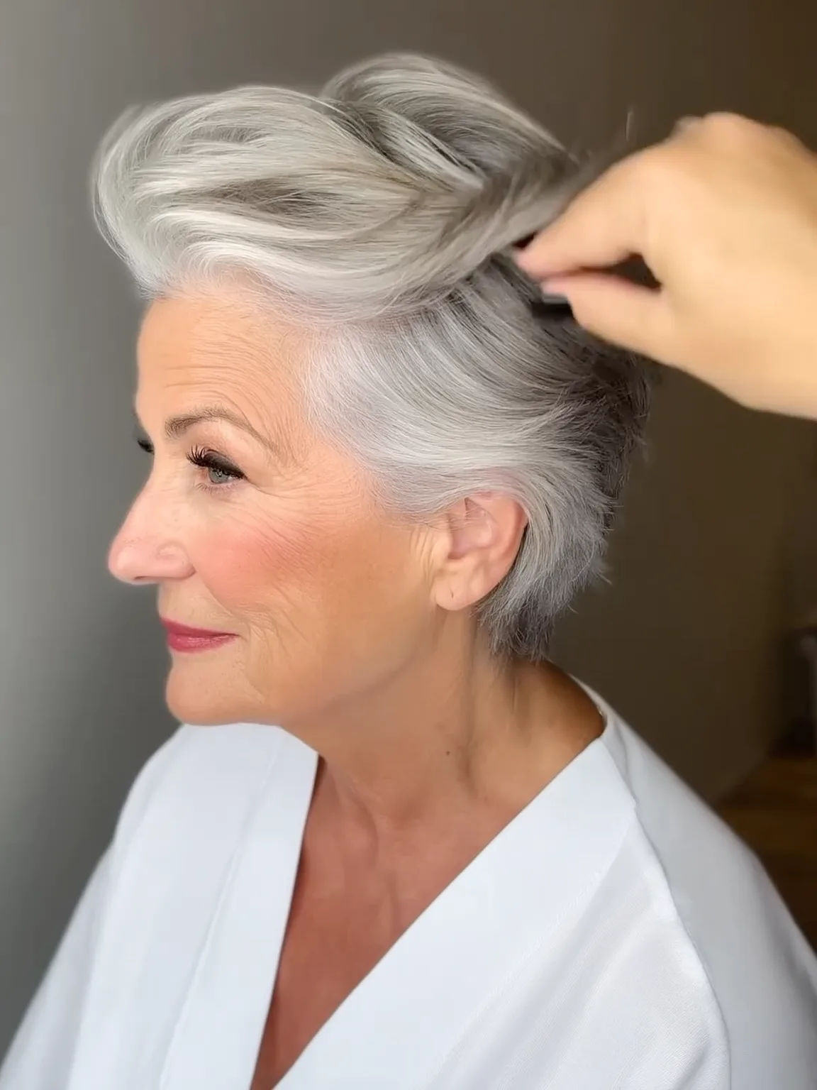 Wavy Silver Frost Pixie with Airy Volume
