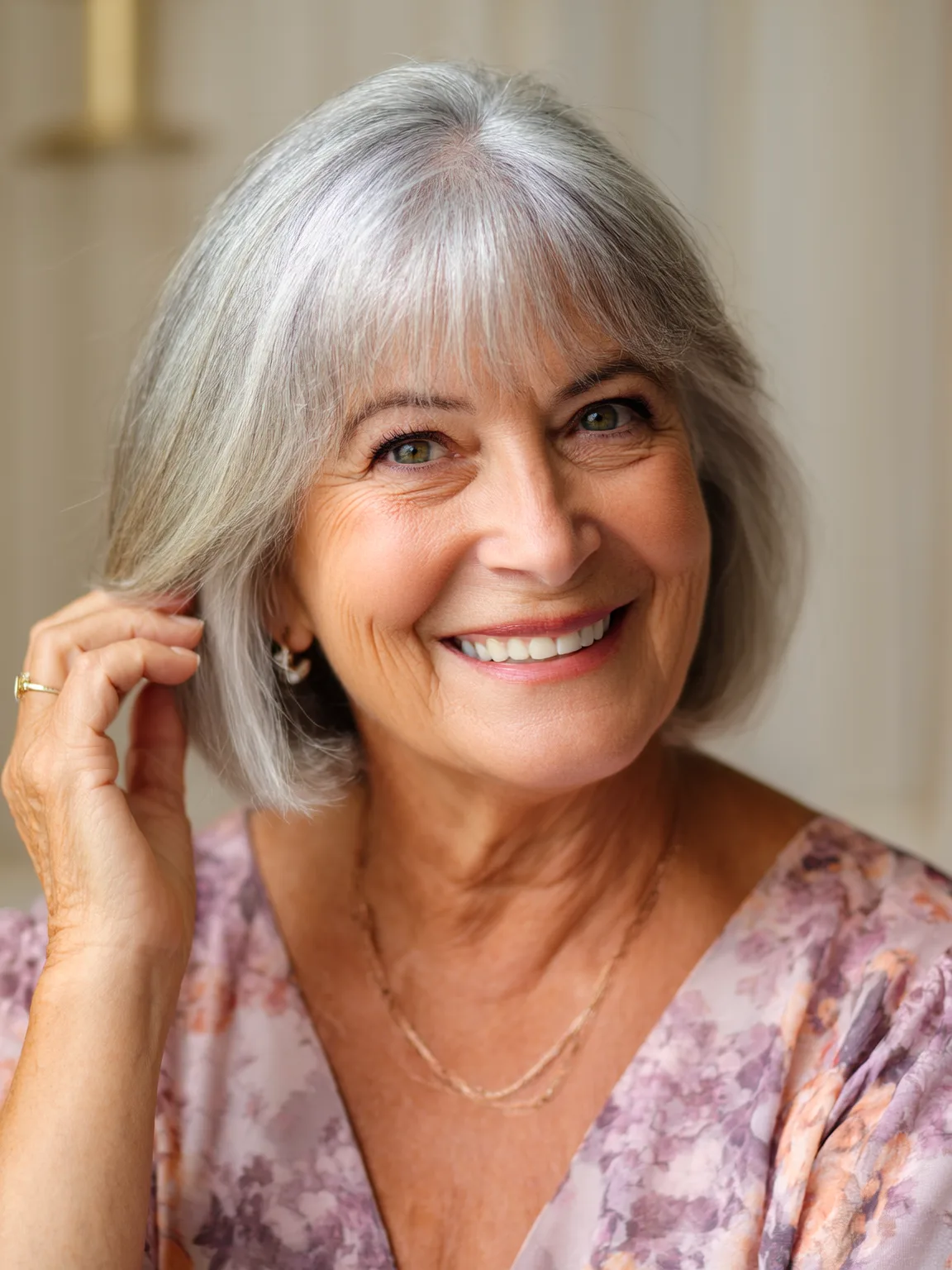 Silver Frost Bob with Blunt Bangs for Oval Faces