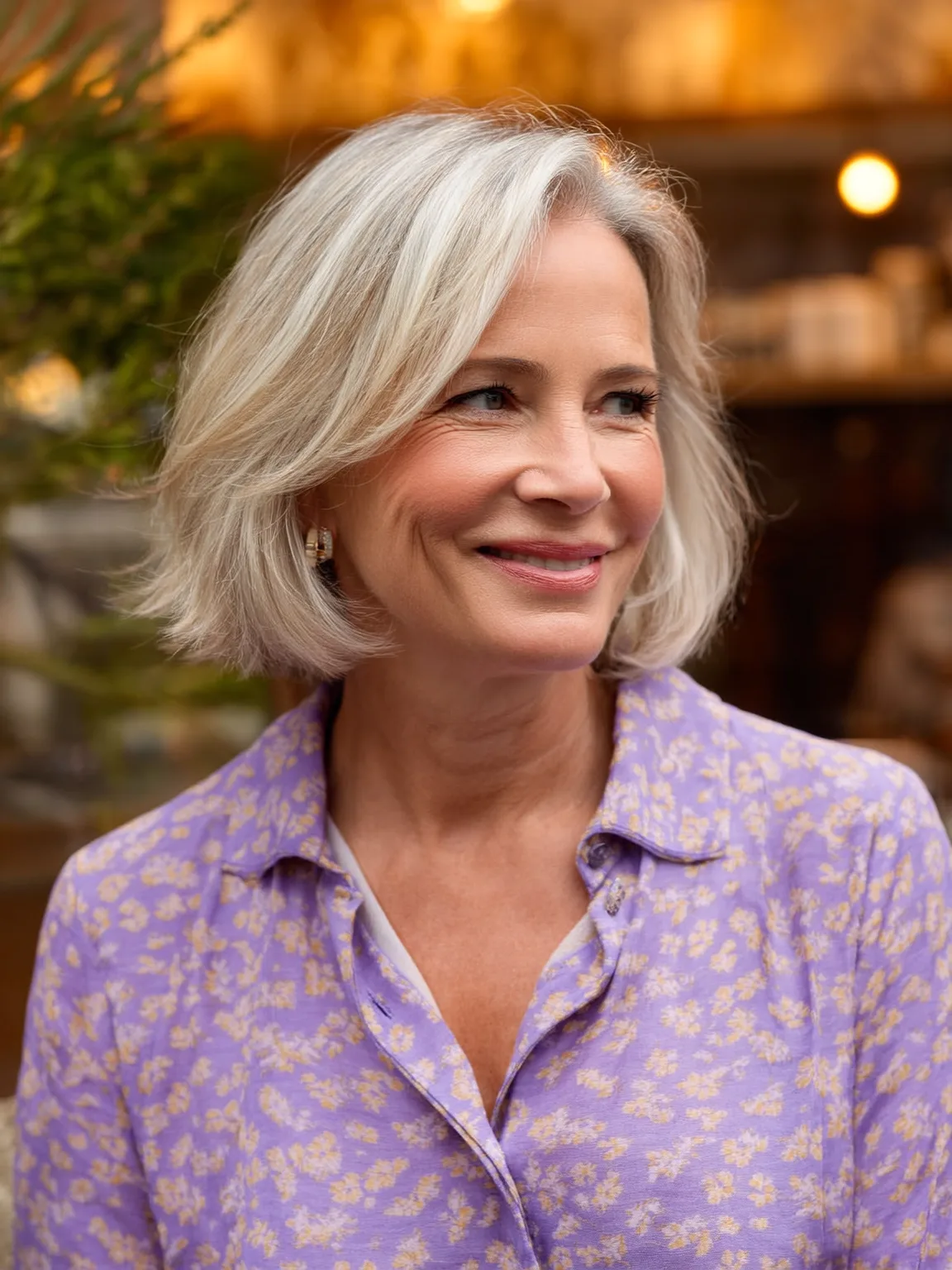 Versatile Chin-Length Silver Frost Bob for Round Faces