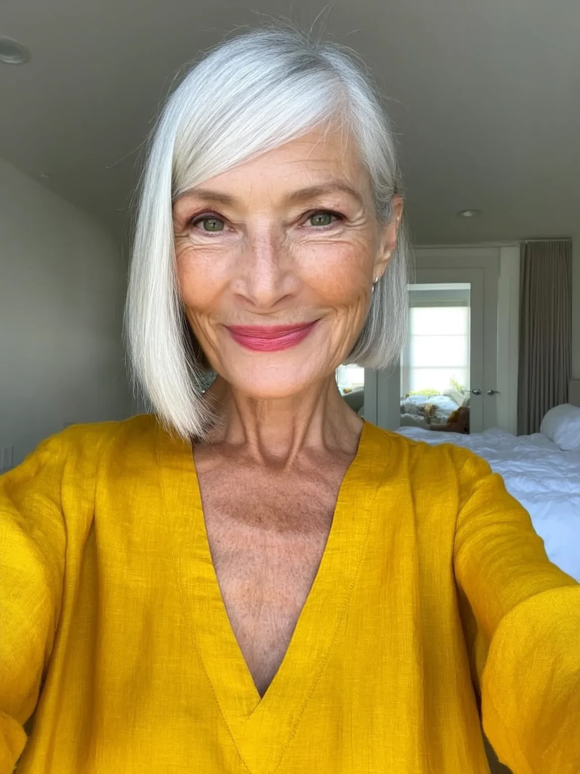 Silver White Straight Bob with Side-Swept Bangs