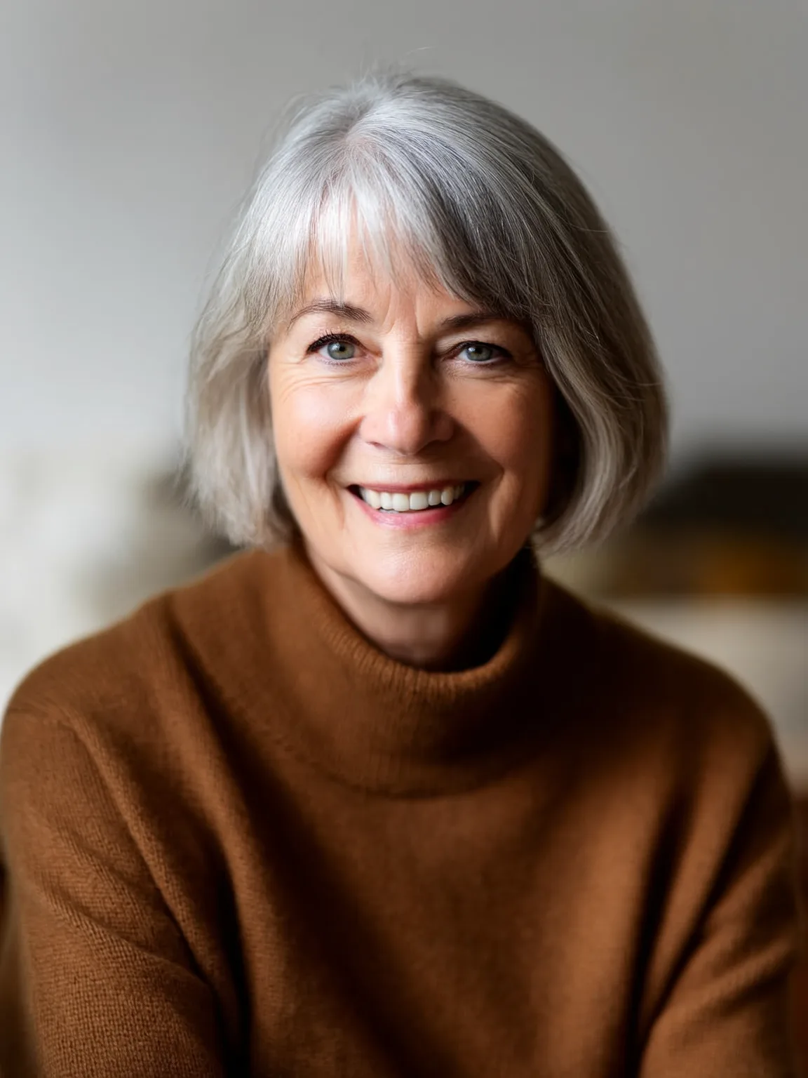 Air-Dried Silver Frost Bob with Wispy Bangs