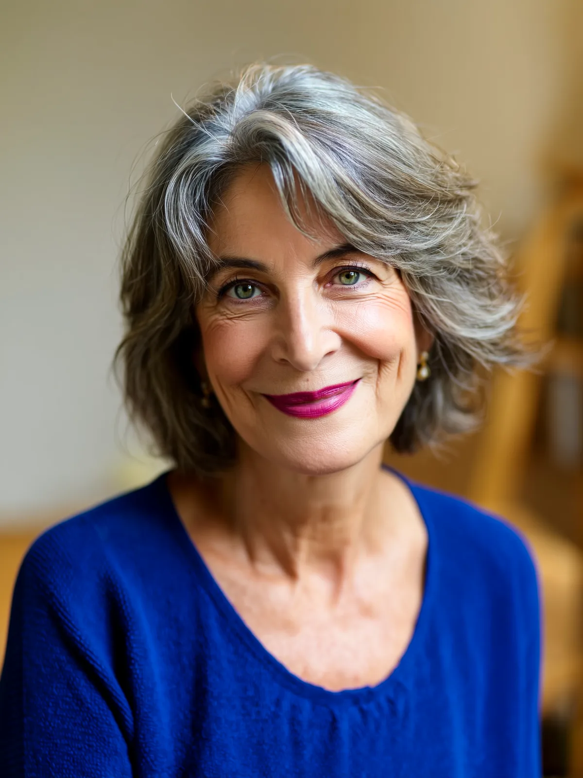 Chin-Length Wavy Layers with Silver Frost Finish