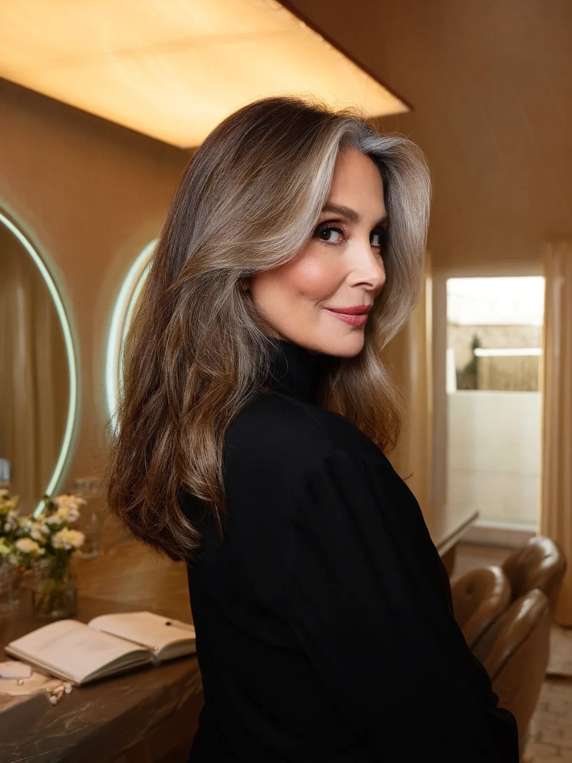 soft brown with silver highlights layers