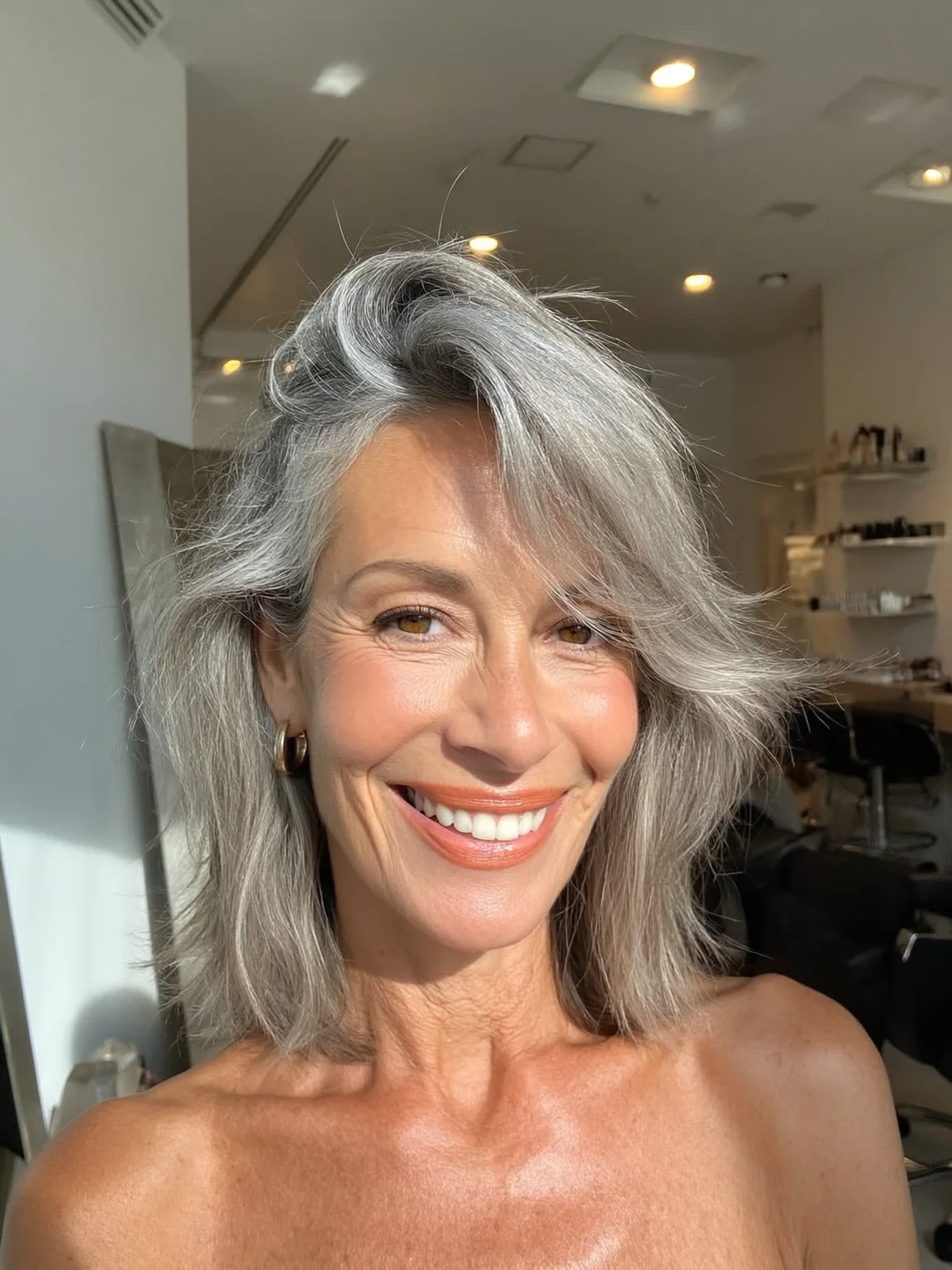 Side-Swept Lob with Silver Frost Waves
