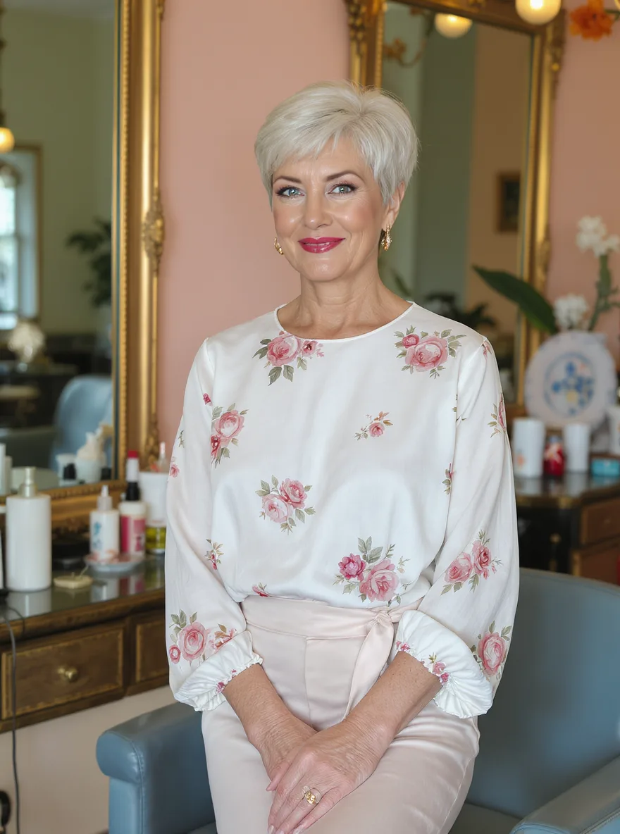 Classic Pixie Cut in Shimmering Silver Frost