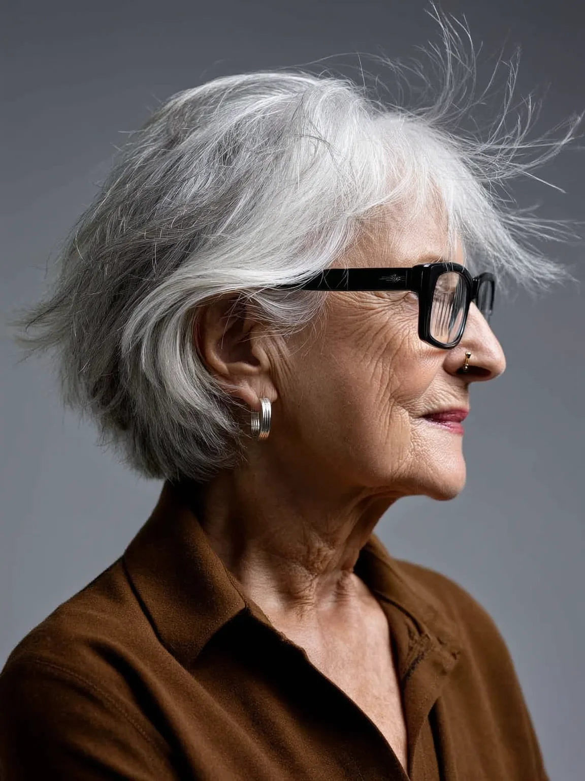 Textured Snowy Silver Pixie with Side-Swept Bangs