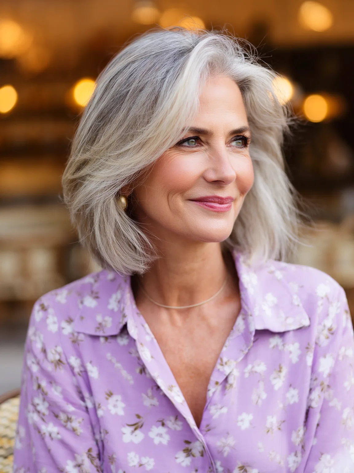 Chin-Length Bob with Natural Silver Frost Waves