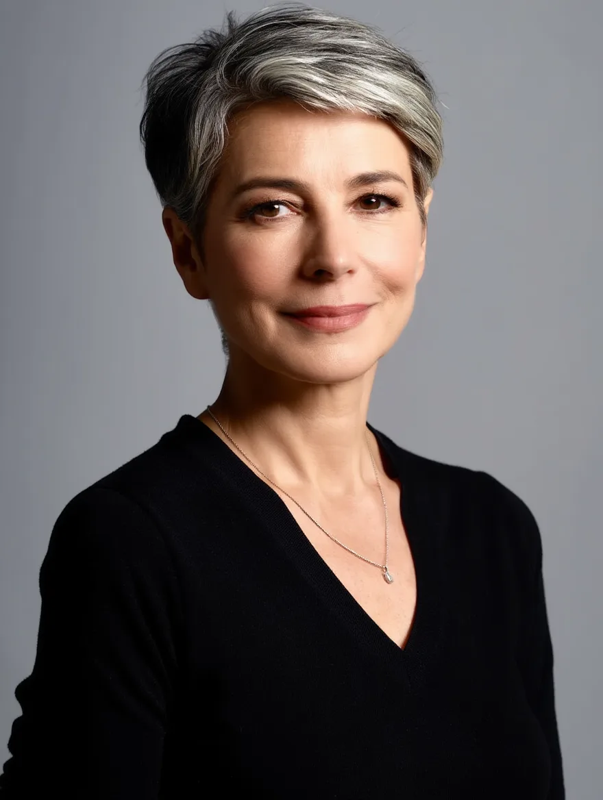 Classic Tapered Pixie with Silver Gray Lowlights
