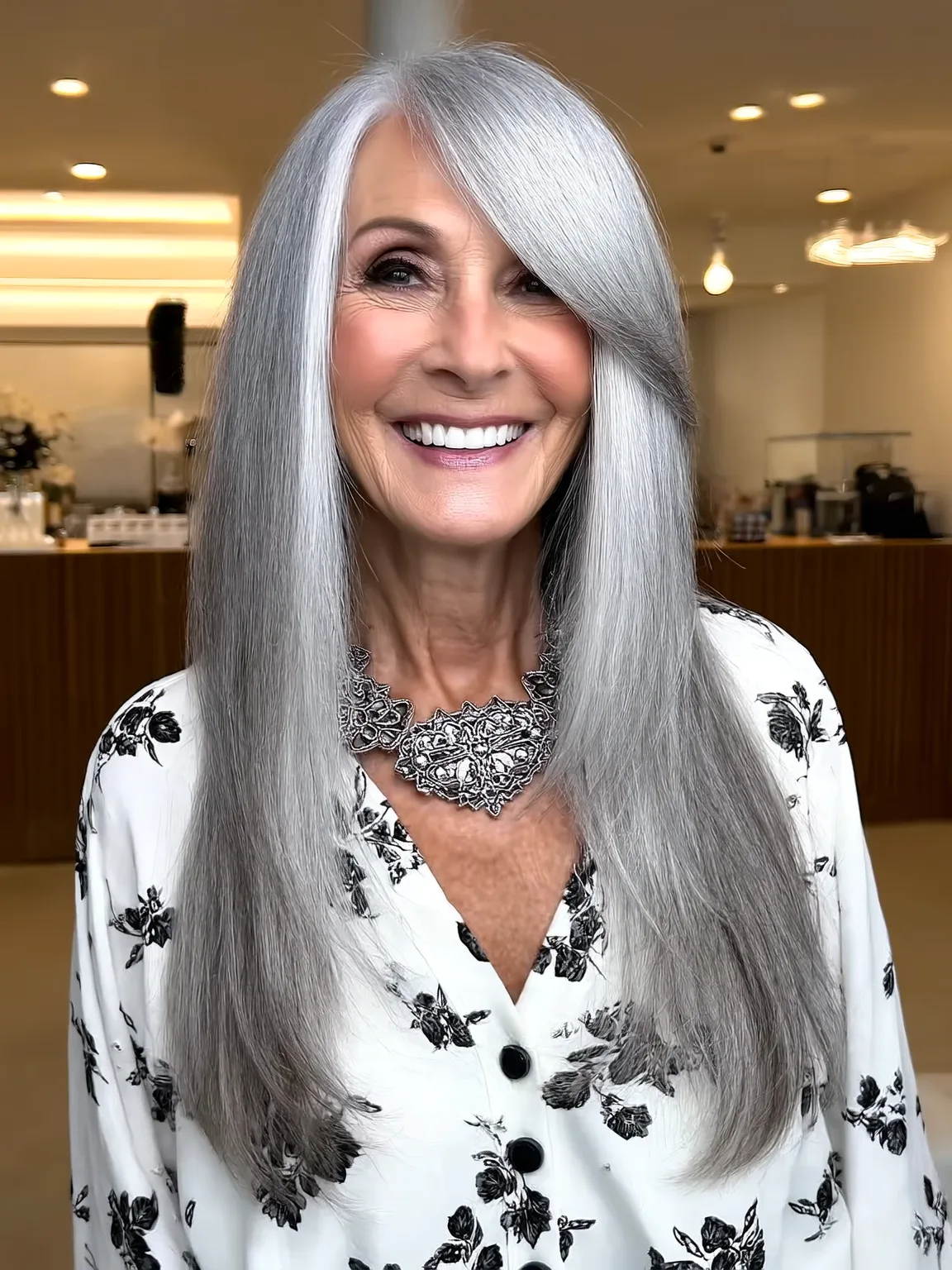 Voluminous Curly Silver Frost Layers
