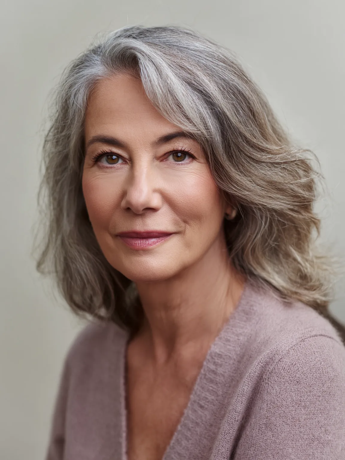 Long Straight Silver Frost Layers with Side-Swept Bangs