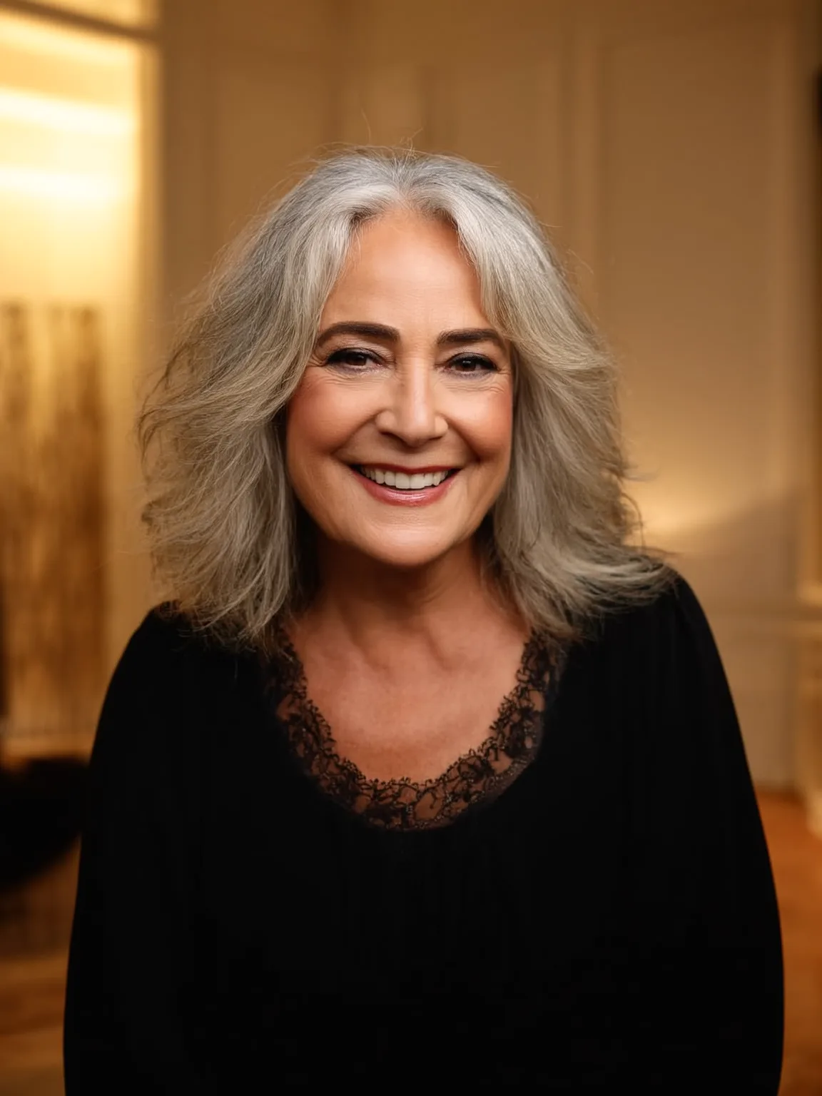 Medium Shoulder-Length Wavy Silver Frost Layers