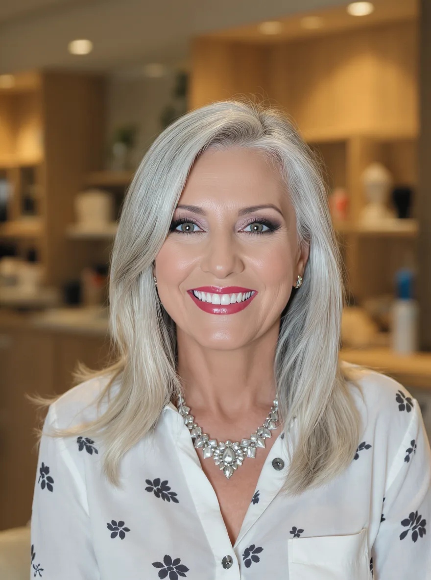Shoulder-Length Silver Frost Straight Layers for Heart Faces