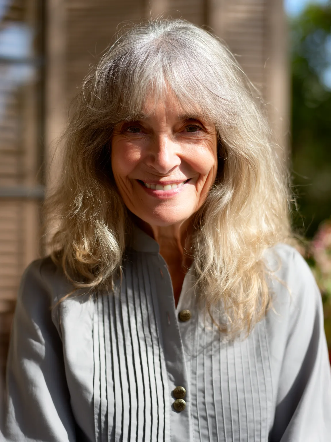 Long Wavy Silver Frost Layers with Curtain Bangs