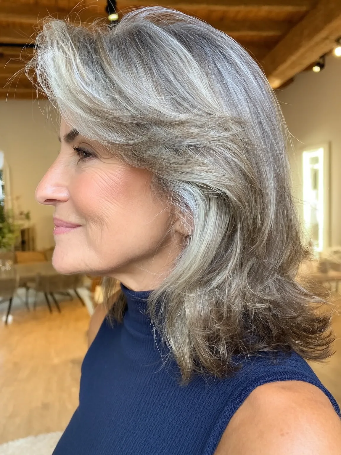 Long Wavy Silver Gray Layers with Natural Volume