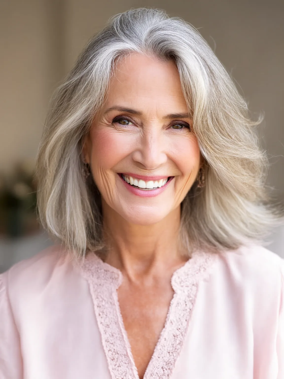 Blow-Dried Medium Volume Silver Frost Wavy Lob