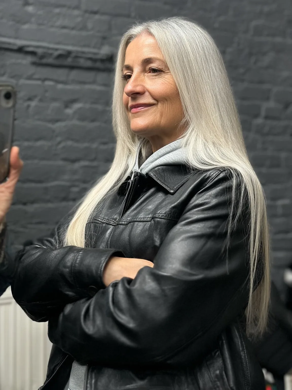 One-Length Silver Frost Straight Hair