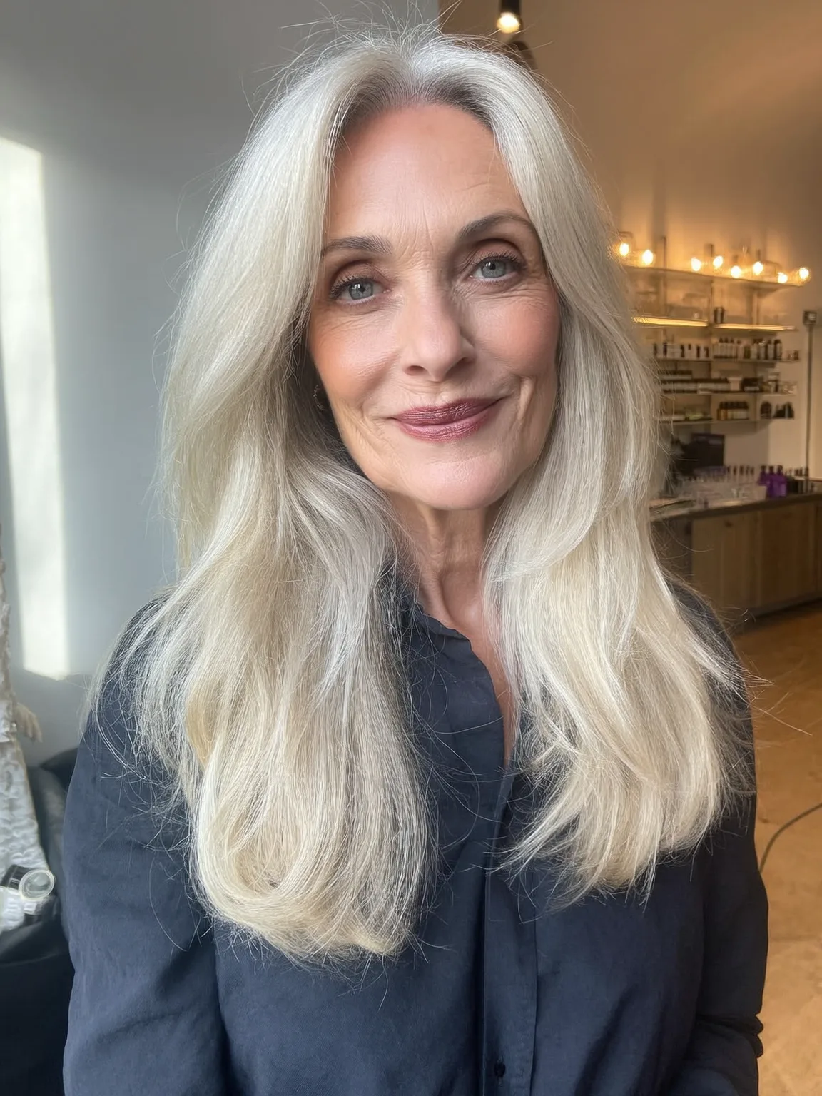 Straight Silver Blonde Layered Cut for Oval Faces