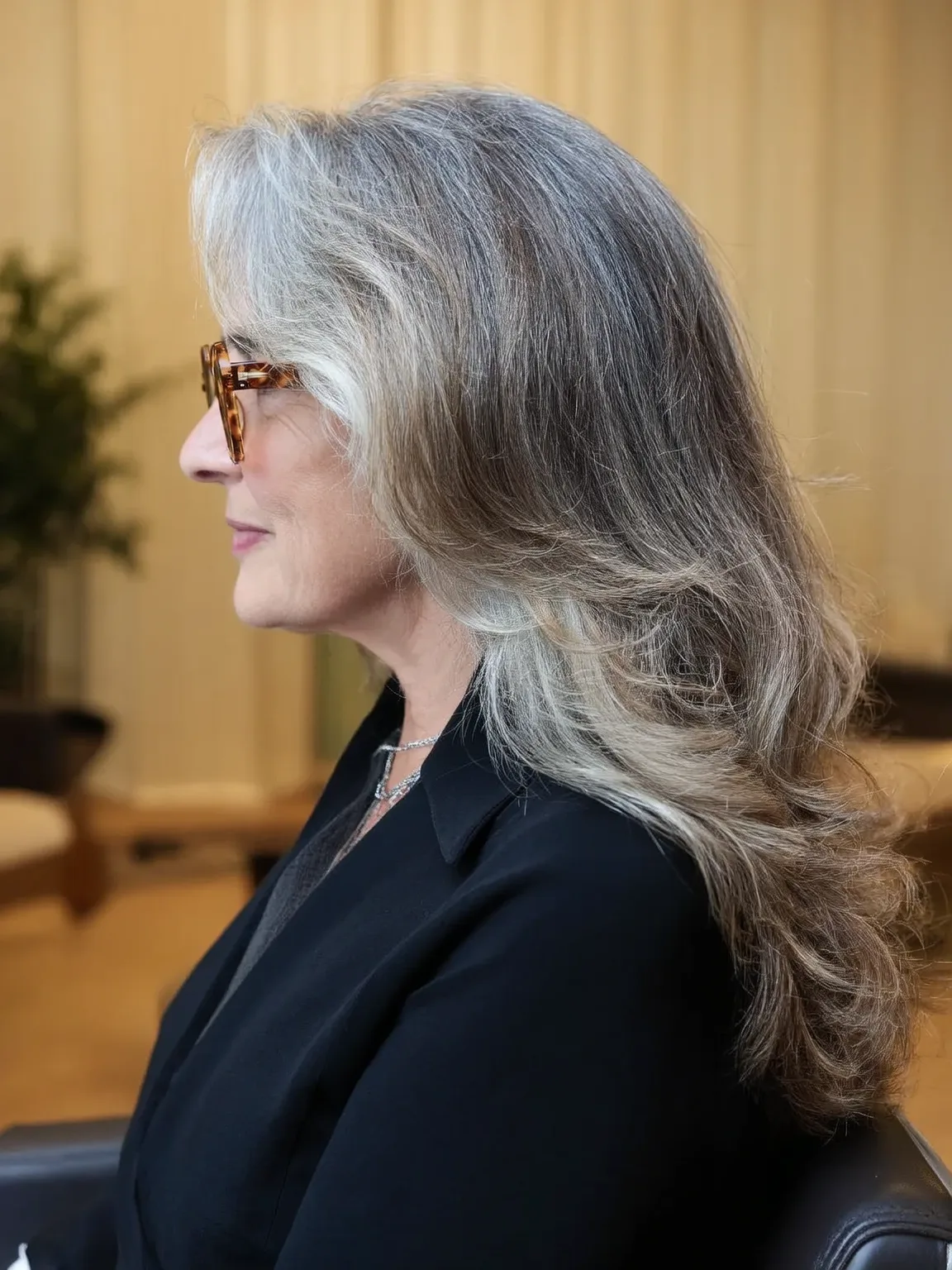 Side-Swept Bangs in Silver Frost Layers