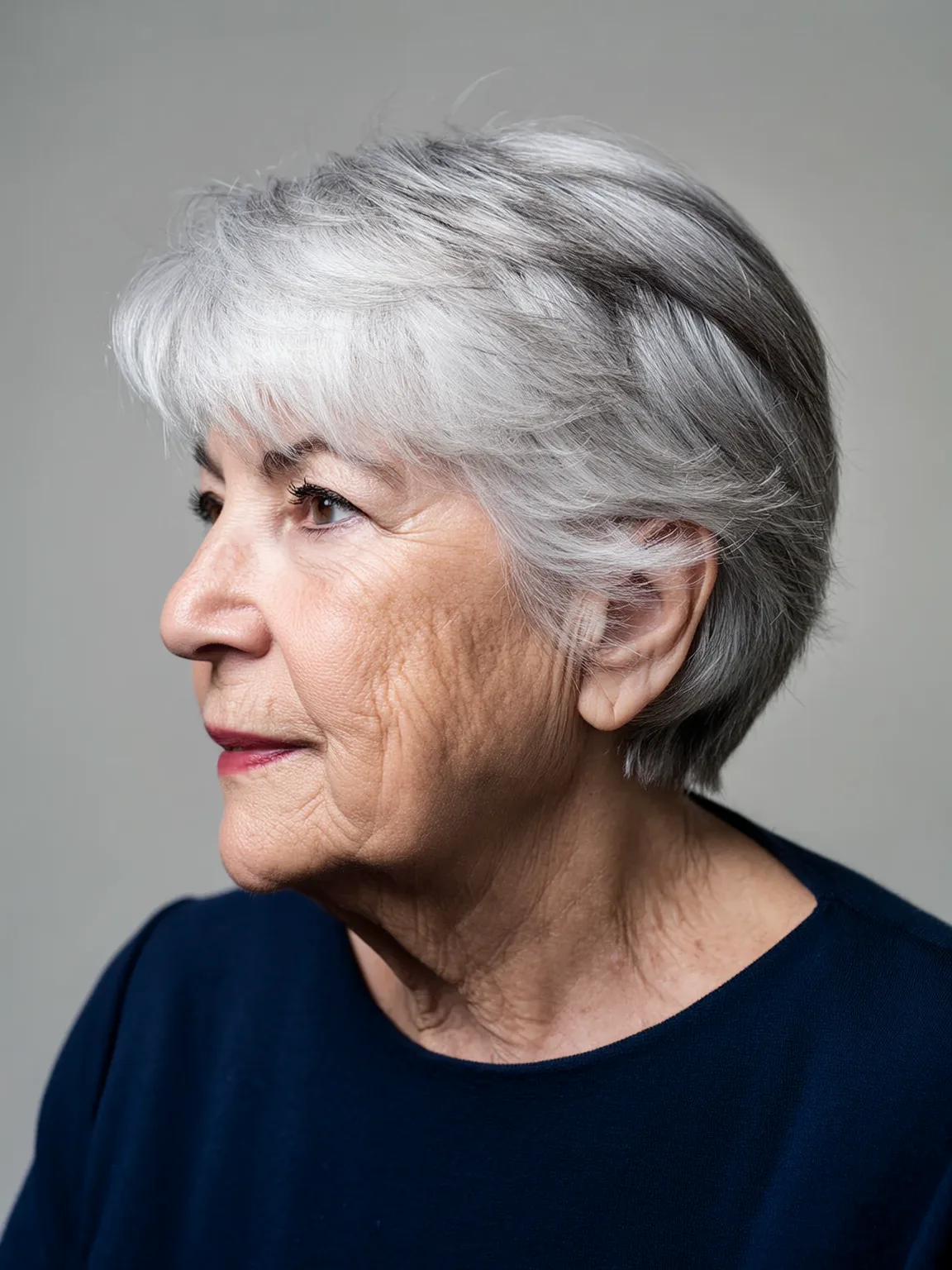 Silver Gray Pixie with Defined Side Bangs