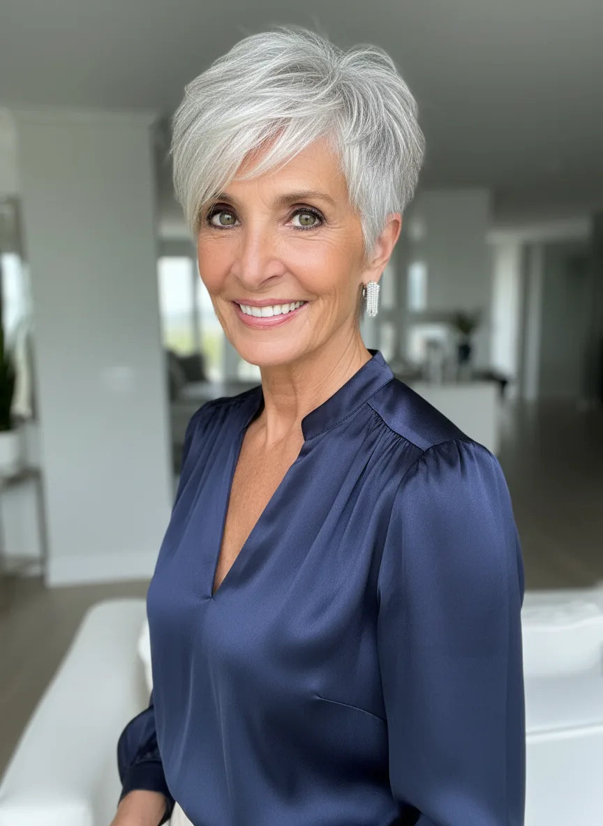 Oval Face Pixie with Sleek Side-Swept Fringe