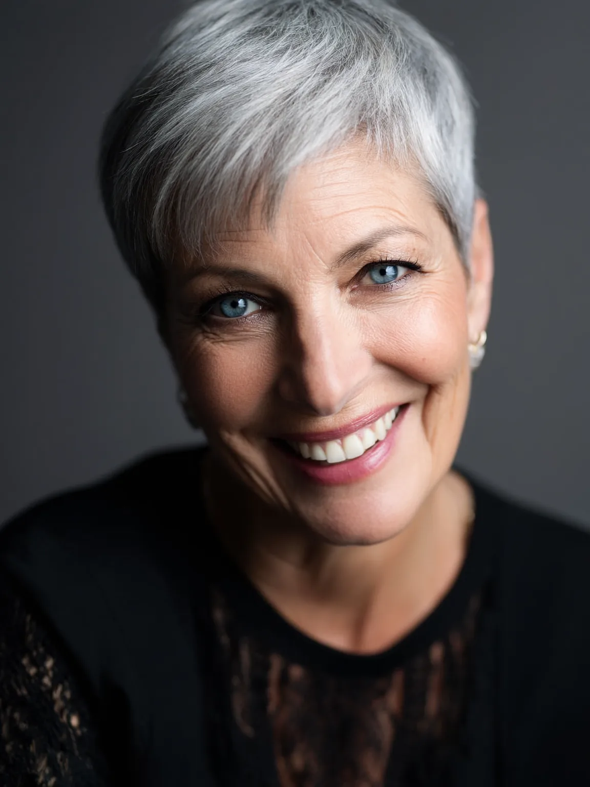 Air-Dried Straight Silver Frost Pixie with Side Bangs