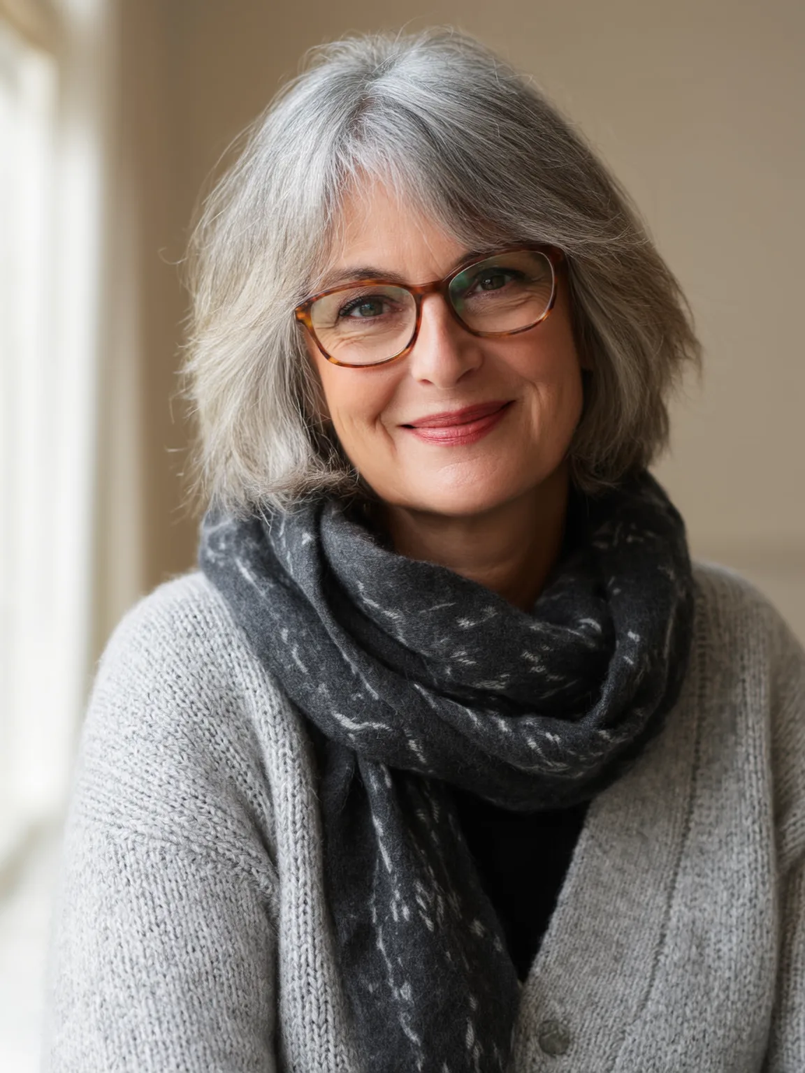 Wavy Silver Grey Bob Without Bangs