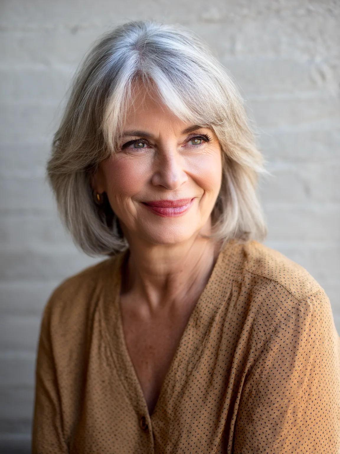 Wavy Silver Frost Bob with Side-Swept Bangs