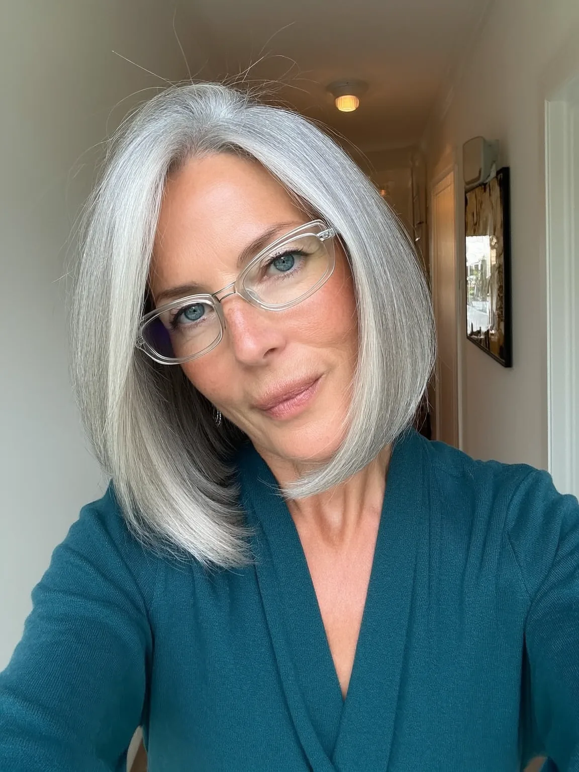 Side-Swept Silver Frost Straight Bob
