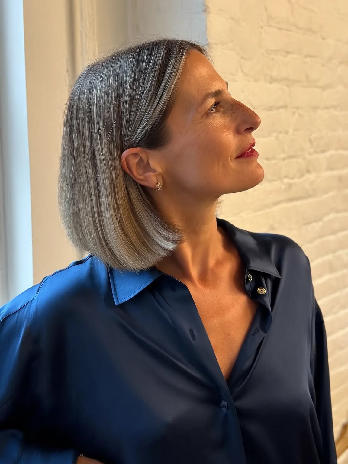 Chin-Length Blunt Bob with Silver Frost Finish