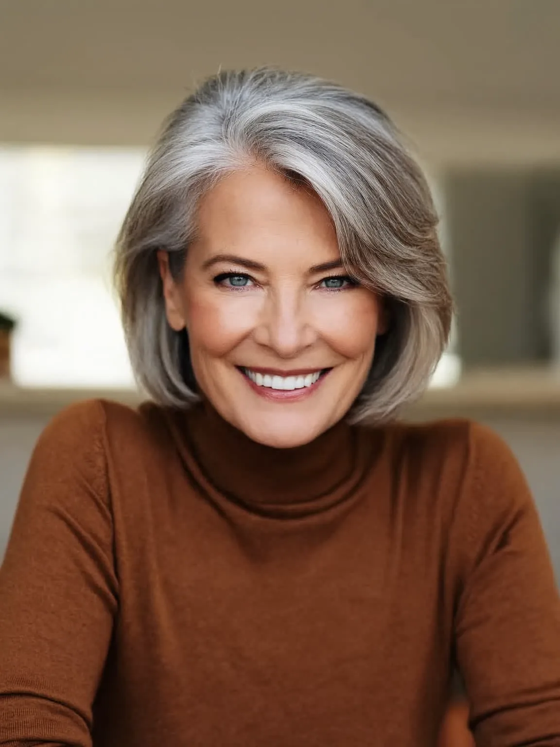 Chin-Length Side-Swept Bob in Silver Gray