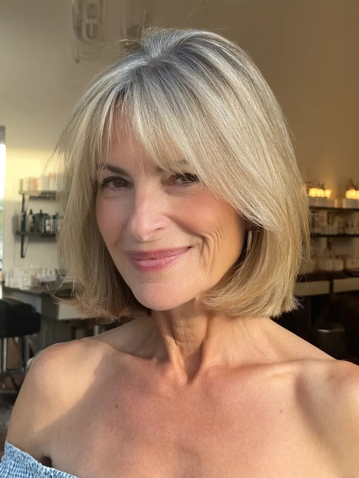 Chin-Length Bob with Soft Silver Blonde Shine