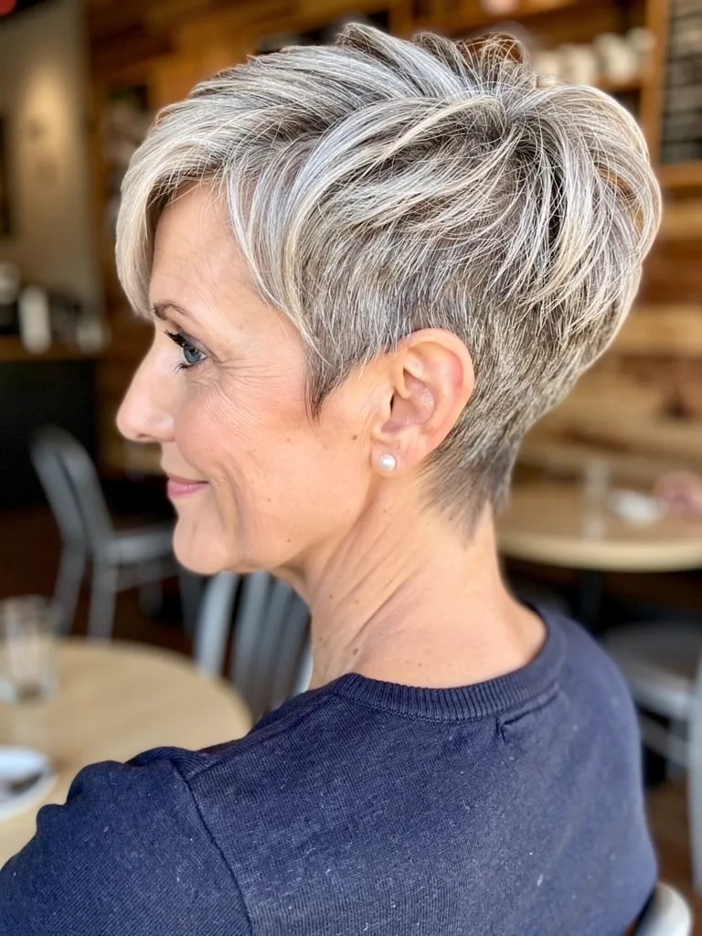 High-Volume Silver Frost Wavy Pixie with Side Bangs