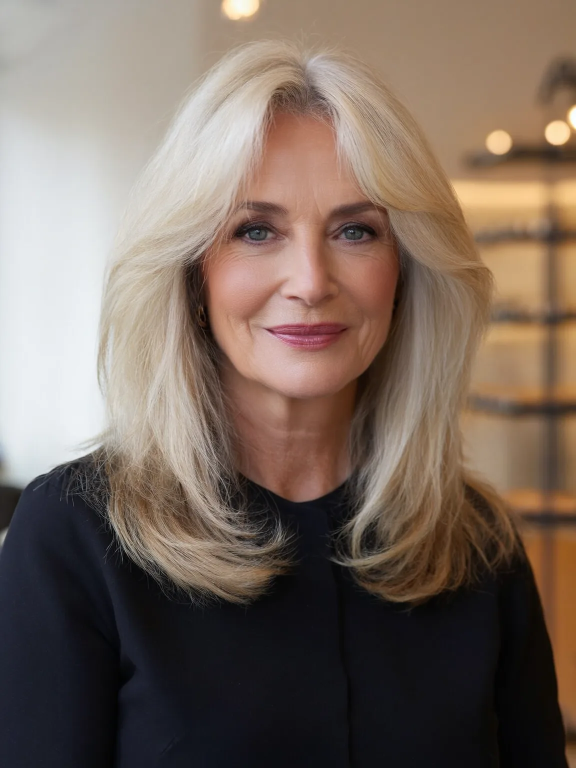 Heart-Flattering Silver Frost Layers with Curtain Bangs