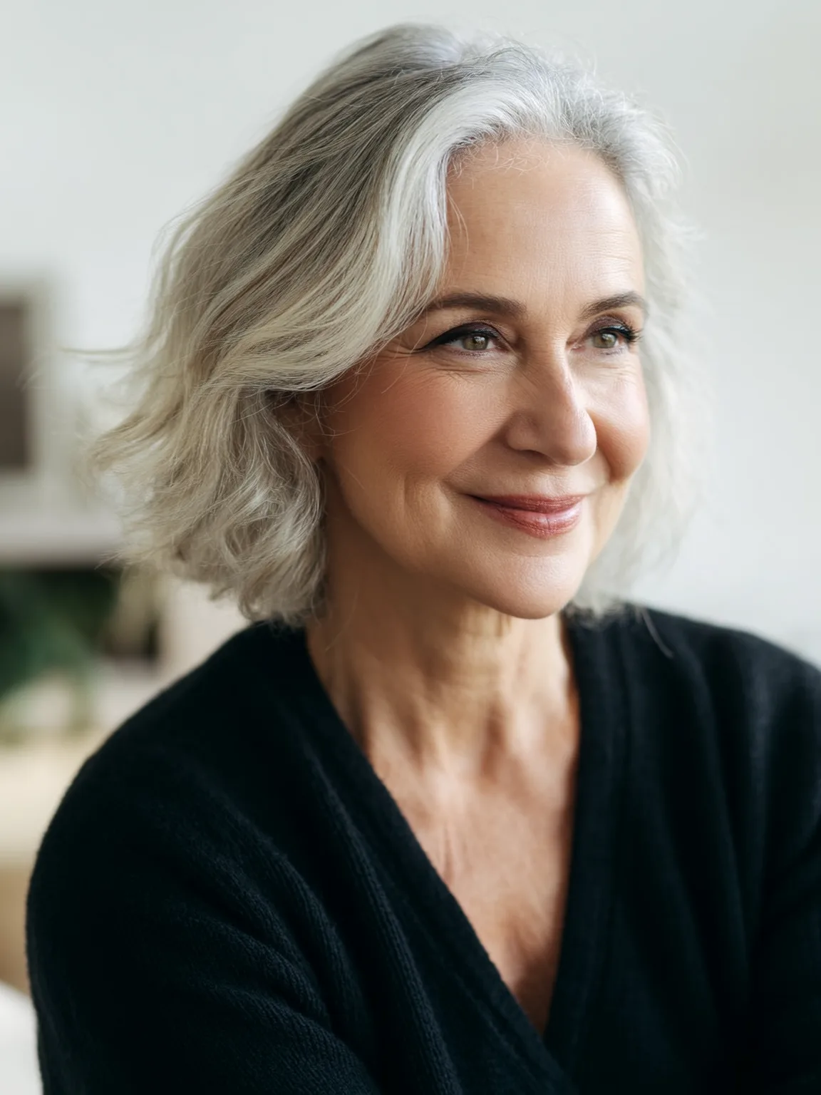 Simple Chin-Length Wavy Silver Frost Bob Without Bangs