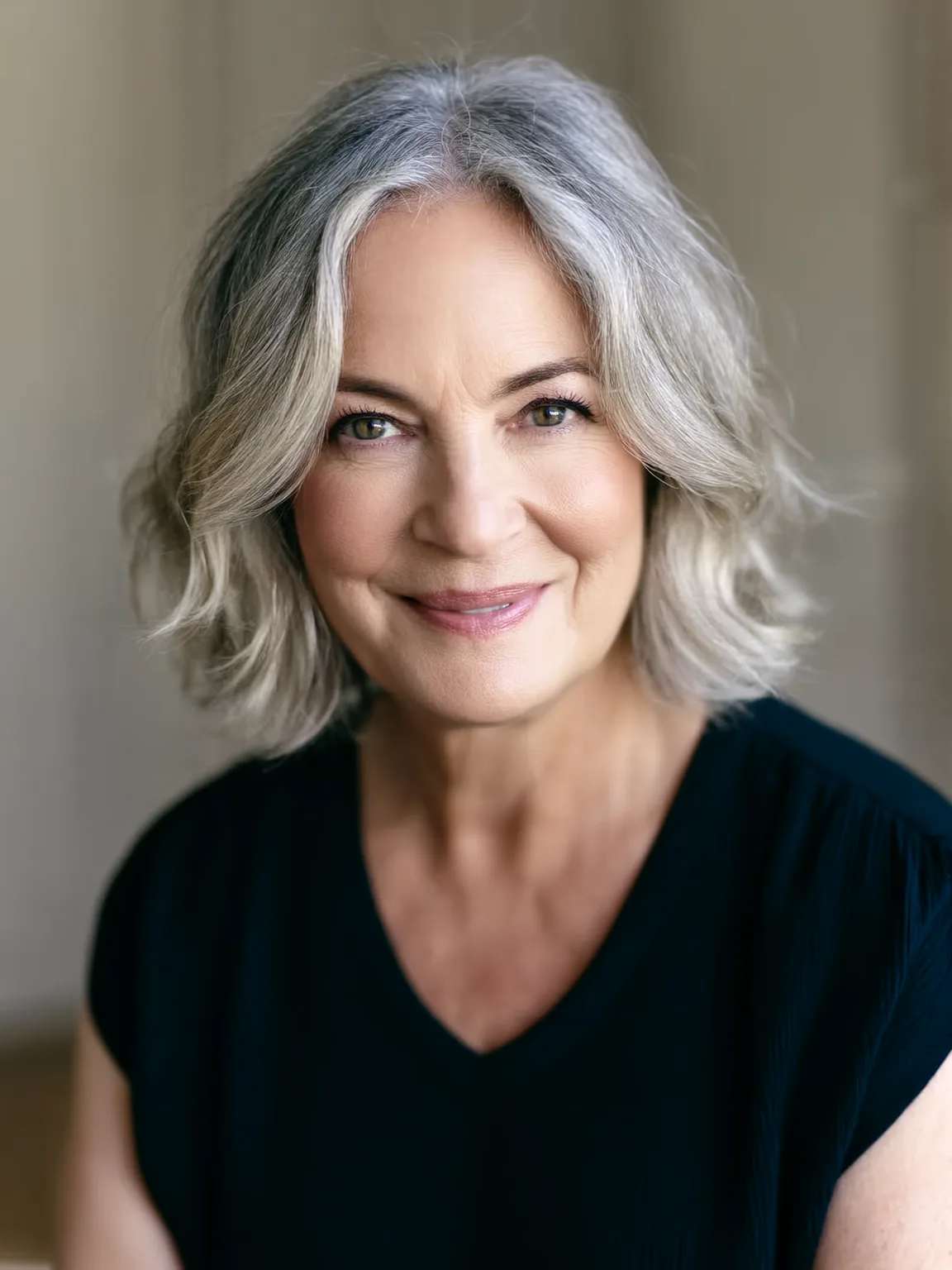 Air-Dried Medium-Length Silver Frost Wavy Bob