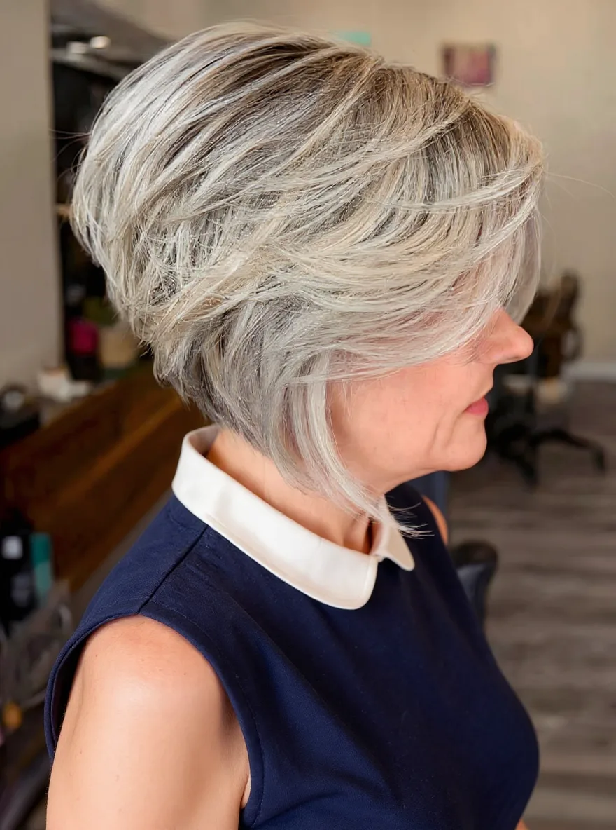 Voluminous Short Silver Frost Bob with Side Bangs