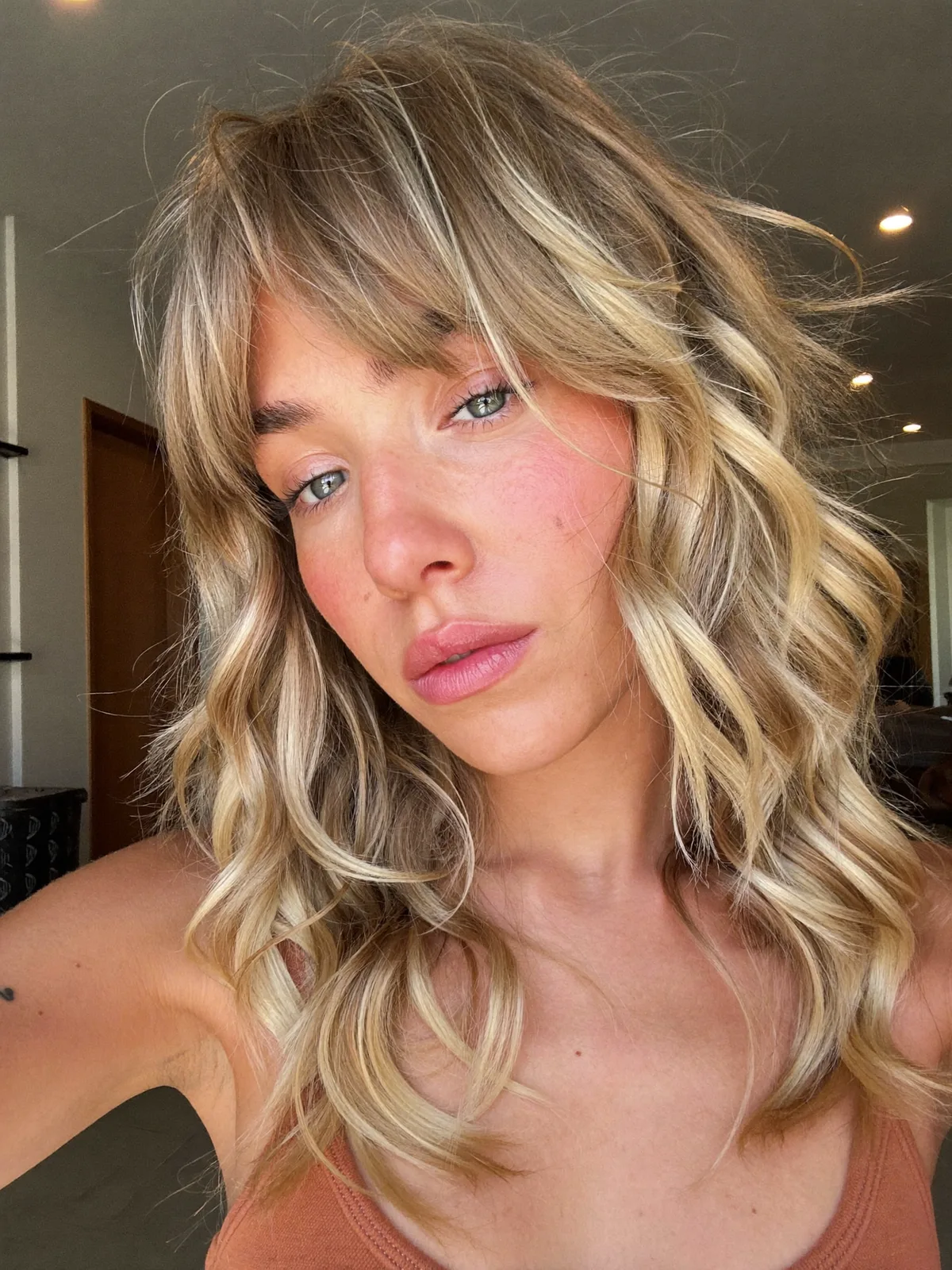 Textured Soft Wolf Cut with Face-Framing Blonde Highlights