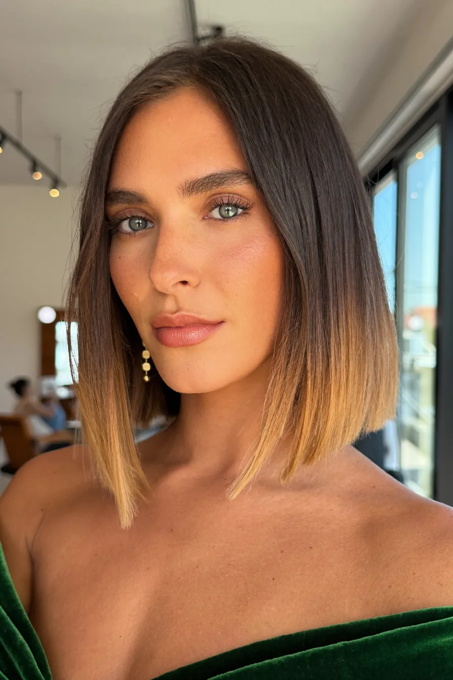 Glossy Straight Blunt Bob with Subtle Face-Framing Highlights