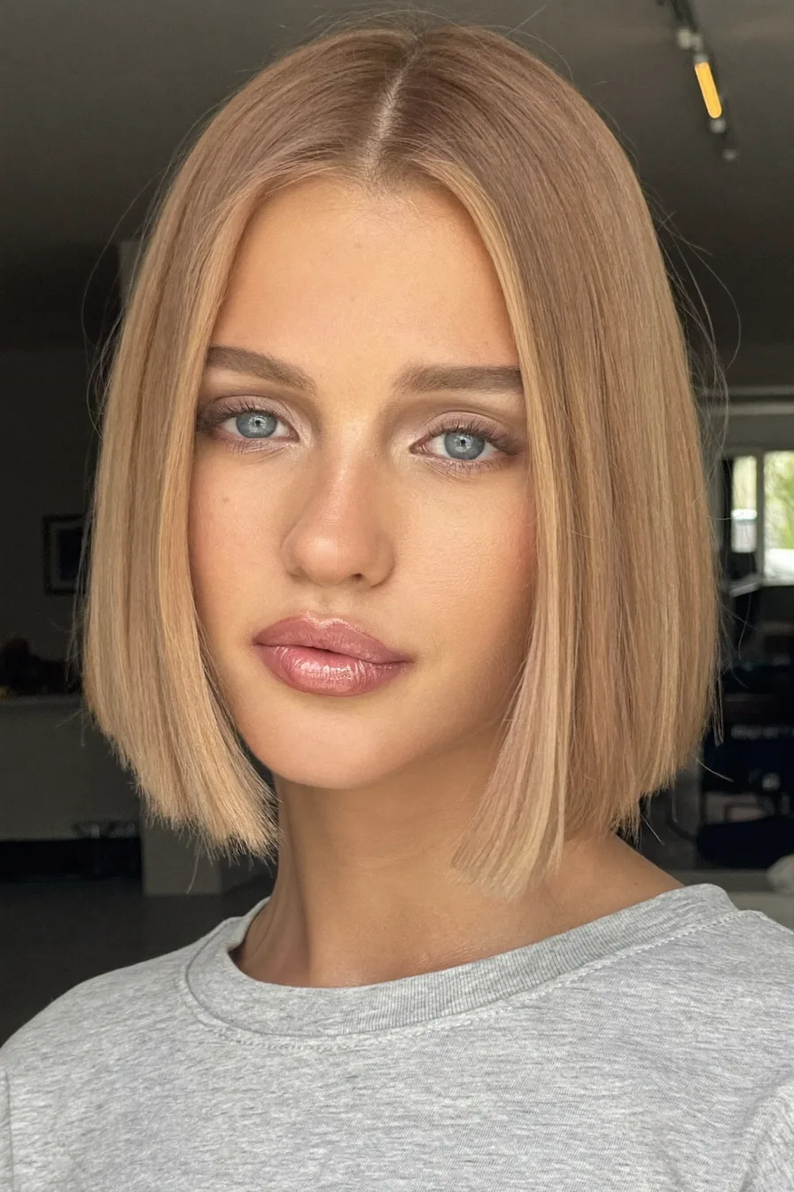 Chic Center-Parted Straight Blunt Bob for a Modern Silhouette